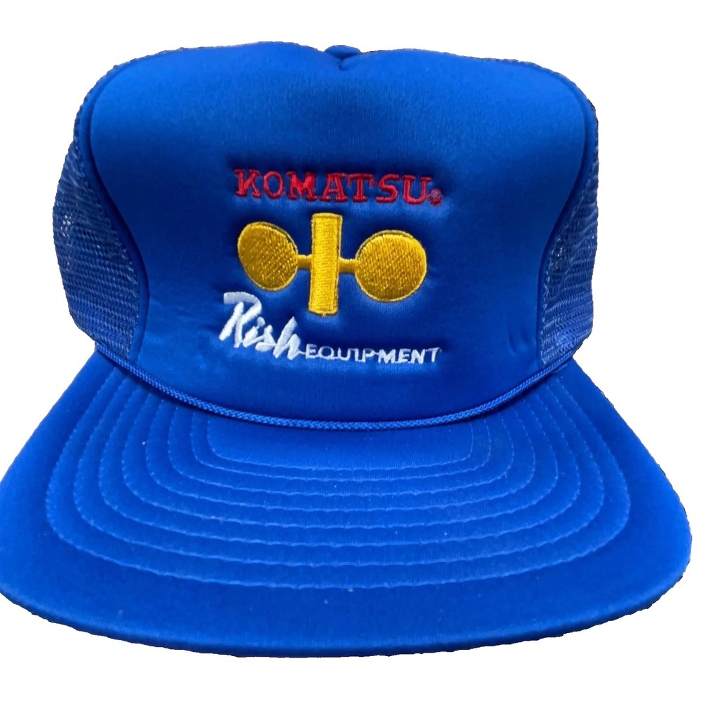 Vintage Komatsu Trucker Hat Cap Snapback Coal Mining Rish Equipment 90s Y2K Blue
